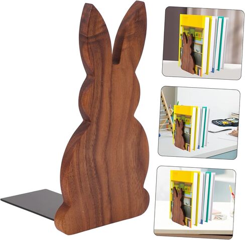 PRETYZOOM Wooden Rabbit Bookends Non-Slip Animal Book Supports for Home Office Desktop Walnut Decorative Shelf Organizer for Books and Decor in Saudi Arabia