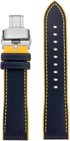 22mm 23mm Fit for Citizen Blue Angel Second Three Generation AT8020 8078 JY8085 Nylon Fluoro Rubber Silicone Watchband(Blue yellow-Folding,23mm) in Saudi Arabia