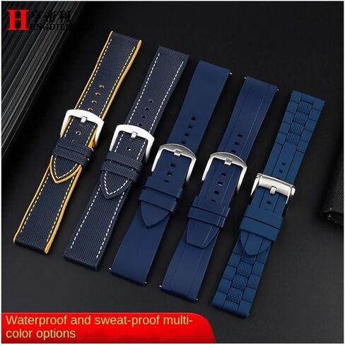22mm 23mm Fit for Citizen Blue Angel Second Three Generation AT8020 8078 JY8085 Nylon Fluoro Rubber Silicone Watchband(Blue yellow-Folding,23mm) in Saudi Arabia