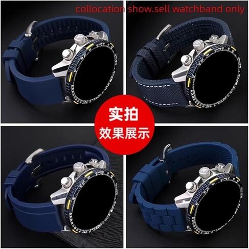 22mm 23mm Fit for Citizen Blue Angel Second Three Generation AT8020 8078 JY8085 Nylon Fluoro Rubber Silicone Watchband(Blue yellow-Folding,23mm) in Saudi Arabia