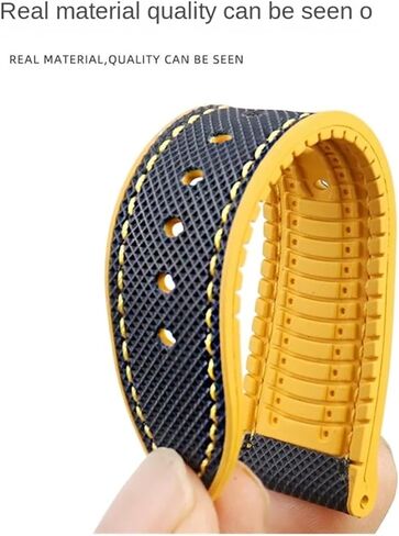 22mm 23mm Fit for Citizen Blue Angel Second Three Generation AT8020 8078 JY8085 Nylon Fluoro Rubber Silicone Watchband(Blue yellow-Folding,23mm) in Saudi Arabia