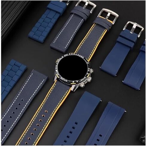 22mm 23mm Fit for Citizen Blue Angel Second Three Generation AT8020 8078 JY8085 Nylon Fluoro Rubber Silicone Watchband(Blue yellow-Folding,23mm) in Saudi Arabia