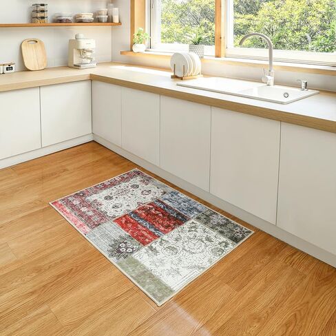 Machine-Washable Area Rug with Velvet Fabric and Non-Slip Backing for Bathroom, Living Room, Bedroom, Printed Vintage Boho Floor Decoration Stain-Resistant Foldable Carpet Mat (Gray, 5' x 7') in Kuwait