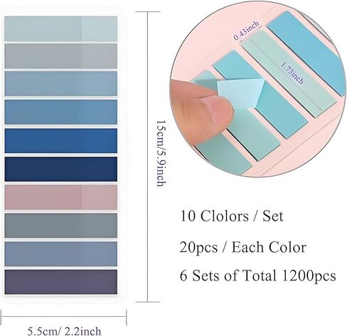 1200pcs Books Tabs for Annotating,Sticky Tabs Clear Sticky Notes, Page Markers for Notebooks, Multi-Colored Writable and Repositionable Book Flags Strip in Saudi Arabia