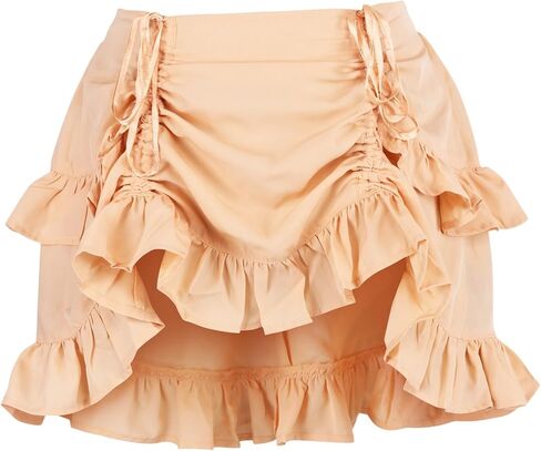 Daisy corsets Women's Beige Crepe Mini Skirt Drawstring Bustle Western Cowgirl Fashion Costume Halloween in Saudi Arabia