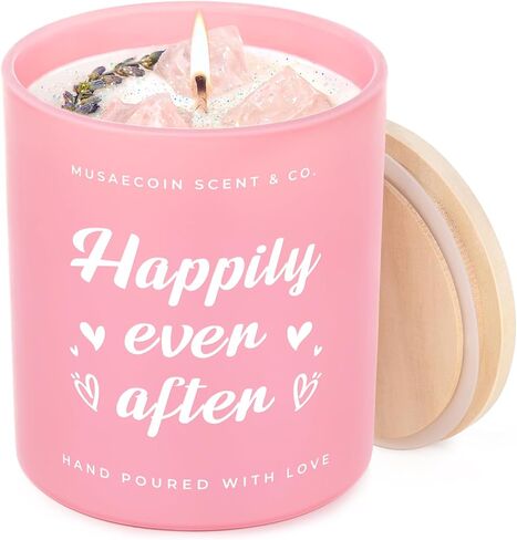 Bridal Shower Gifts, Engagement/Wedding Gifts, Happily Ever Candle with Crystals, Bride Gift, Bachelorette Gift/Party Decorations, 10oz Lavender Scented Soy Wax Wedding Candle in Saudi Arabia