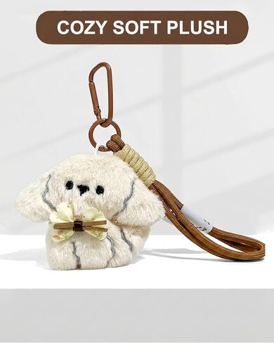 Plush Bichon Frise Keychain with Wristlet Cute Puppy Bag Charm Dog Gifts for Dog Lovers Key Chain & Bags Accessories Stuffed Animal Bag Charm Gift for Mom Girls Women Sister Daughter in Saudi Arabia