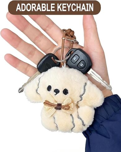 Plush Bichon Frise Keychain with Wristlet Cute Puppy Bag Charm Dog Gifts for Dog Lovers Key Chain & Bags Accessories Stuffed Animal Bag Charm Gift for Mom Girls Women Sister Daughter in Saudi Arabia