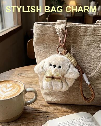 Plush Bichon Frise Keychain with Wristlet Cute Puppy Bag Charm Dog Gifts for Dog Lovers Key Chain & Bags Accessories Stuffed Animal Bag Charm Gift for Mom Girls Women Sister Daughter in Saudi Arabia