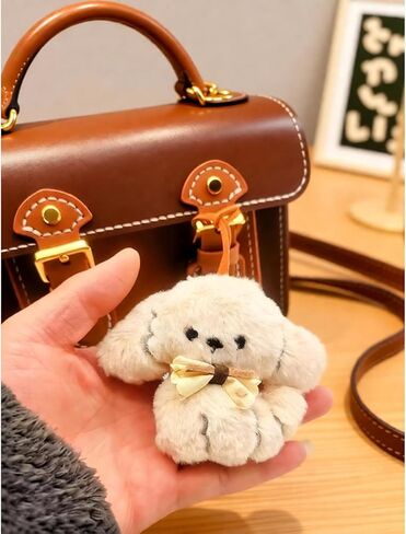 Plush Bichon Frise Keychain with Wristlet Cute Puppy Bag Charm Dog Gifts for Dog Lovers Key Chain & Bags Accessories Stuffed Animal Bag Charm Gift for Mom Girls Women Sister Daughter in Saudi Arabia