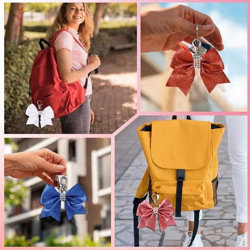 12 قطعة بريق لامع القوس المفاتيح لفتاة Bowknot المرأة حقيبة الظهر حقيبة يهتف فريق التشجيع الرياضة هدية in Kuwait