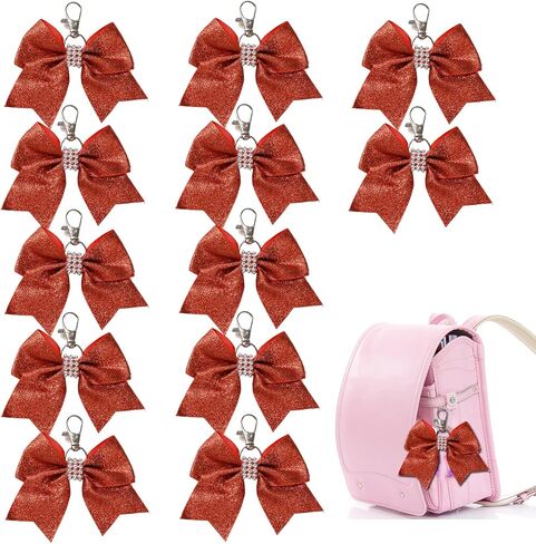 12 قطعة بريق لامع القوس المفاتيح لفتاة Bowknot المرأة حقيبة الظهر حقيبة يهتف فريق التشجيع الرياضة هدية in Kuwait