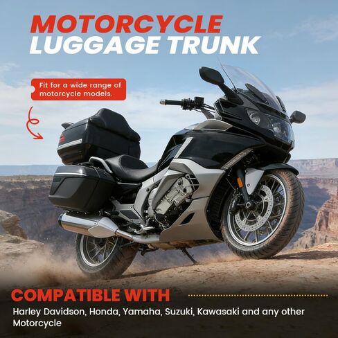 Motorcycle Luggage Trunk W/Tail Light Compatible with Harley Davidson Honda Yamaha Suzuki, Motorcycle Luggage Trunk Tail Box w/Back Pad in Saudi Arabia