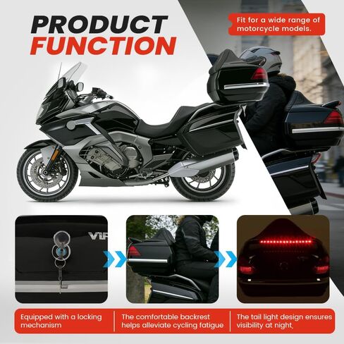 Motorcycle Luggage Trunk W/Tail Light Compatible with Harley Davidson Honda Yamaha Suzuki, Motorcycle Luggage Trunk Tail Box w/Back Pad in Saudi Arabia