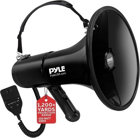 بايل 100 وات مكبر صوت مربع، بوق مكبر صوت خفيف الوزن ومحمول مع مدخل Aux (3.5 مم) لملفات MP3/الموسيقى، صفارة إنذار تلقائية، صافرة، ميكروفون/تحدث (أسود)، نطاق عرض 1500 ياردة مربعة in Saudi Arabia