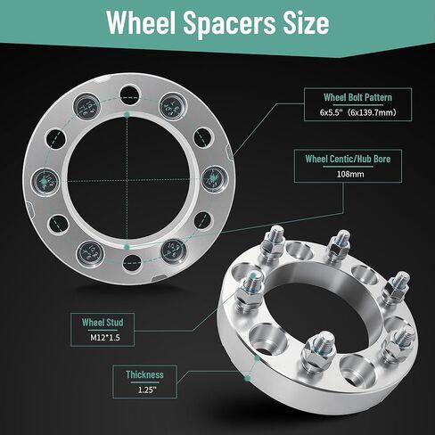 فواصل عجلات 6X5.5 متوافقة مع Tacoma 4Runner Tundra FJ Land Cruiser، محولات مركزية للعروة مقاس 1.25 بوصة 6x139.7 مم، تجويف 108 مم، مسافة خيط M12x1.5، غير مركزية in Kuwait