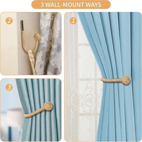 2pcs Curtain Holdbacks Hand-Woven Vintage Style Curtain Holdbacks,Curtain Tiebacks Wall Mounted Curtain Hooks Holders for Drapes in Saudi Arabia