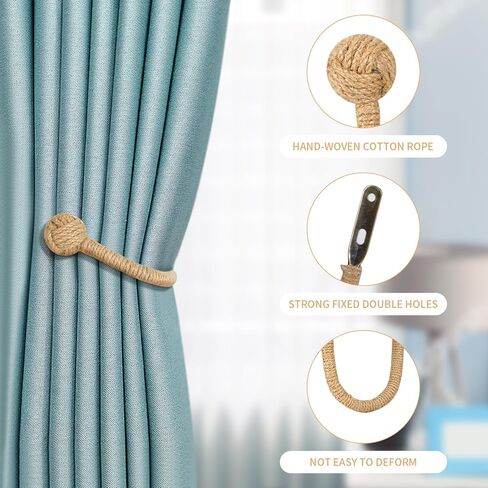 2pcs Curtain Holdbacks Hand-Woven Vintage Style Curtain Holdbacks,Curtain Tiebacks Wall Mounted Curtain Hooks Holders for Drapes in Saudi Arabia