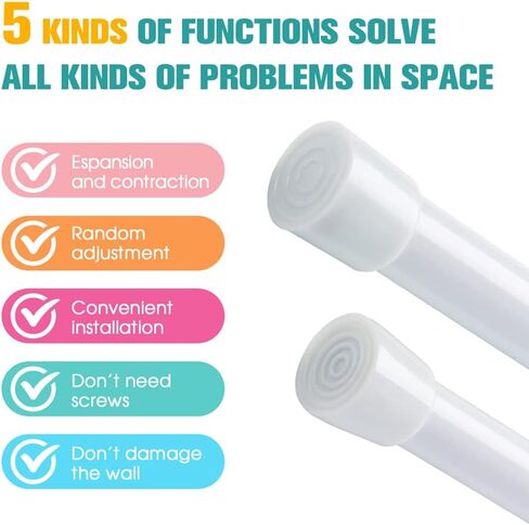 قضبان ستائر زنبركية 2 حزمة، 28-48 بوصة بيضاء قابلة للتعديل بدون قضيب ضغط للنوافذ، توتر صغير رقيق قابل للتوسيع للحمام والمطبخ in Kuwait