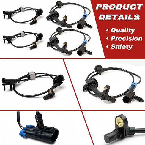 مستشعر سرعة عجلة ABS 4 قطع: أمامي وخلفي يسار ويمين متوافق مع كاديلاك 2007-2014 إسكاليد V8 6.0L/6.2L، شيفروليه 2007-2012 سيلفرادو 1500 V6 4.3L V8 4.8L/5.3L/6.0L/6.2L، انظر الملاءمة in Kuwait