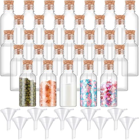 100 Pack 1 oz Plastic Sand Art Bottles with Cork Stoppers Mini Vial Potion Bottles Cork Bottle with Mini Funnel for Filling Bottles for Art DIY Craft, Essential Oil, Message, Wedding Party Favor in Saudi Arabia