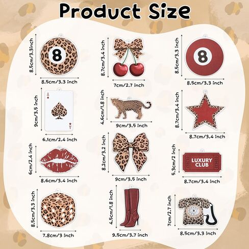 معطرات هواء السيارة العصرية ذات الفهد الأحمر - 12 قطعة من معطرات الجو الرجعية Preppy Cheetah Lucky 8 Ball Stars المعلقة للنساء، ديكور داخلي لتحديث الهواء لمرآة السيارة وهدايا عيد الميلاد المنزلية in Saudi Arabia