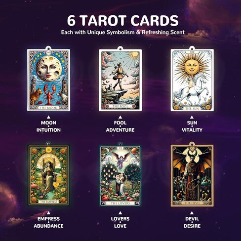 بطاقة التارو معطر هواء السيارة ملحقات مرآة الرؤية الخلفية، 6 قطع زينة معلقة بوهو ويتشي مع سلسلة ساحرة، ديكور جمالي للسيارة على شكل قمر الشمس، مجموعة ناشر ورق معطر للنساء والرجال in Kuwait