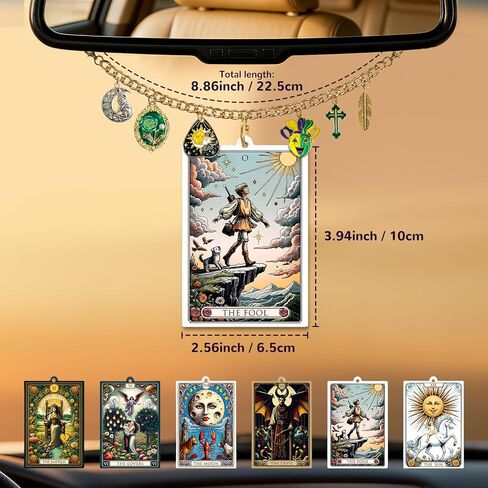 بطاقة التارو معطر هواء السيارة ملحقات مرآة الرؤية الخلفية، 6 قطع زينة معلقة بوهو ويتشي مع سلسلة ساحرة، ديكور جمالي للسيارة على شكل قمر الشمس، مجموعة ناشر ورق معطر للنساء والرجال in Kuwait