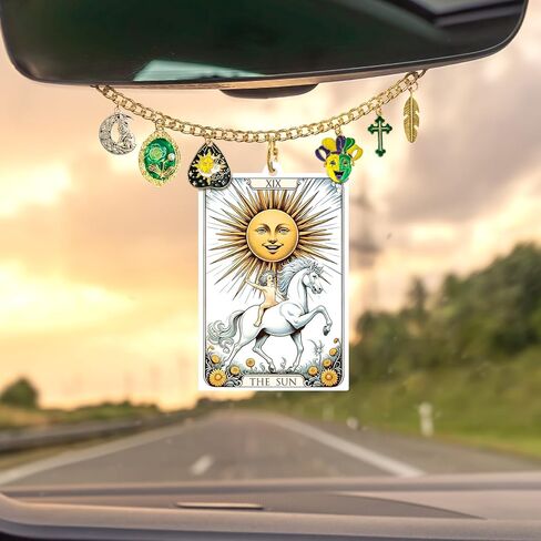 بطاقة التارو معطر هواء السيارة ملحقات مرآة الرؤية الخلفية، 6 قطع زينة معلقة بوهو ويتشي مع سلسلة ساحرة، ديكور جمالي للسيارة على شكل قمر الشمس، مجموعة ناشر ورق معطر للنساء والرجال in Kuwait