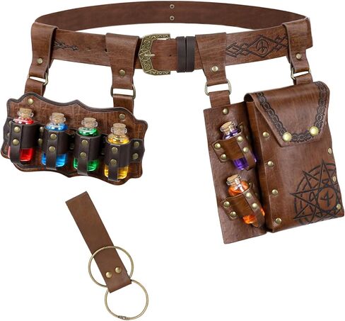 مجموعة أحزمة الكيمياء من إكسسوارات عصر النهضة - حزام من العصور الوسطى مع حقيبة منقوشة وزجاجات جرعة لحفلات الهالوين in Kuwait