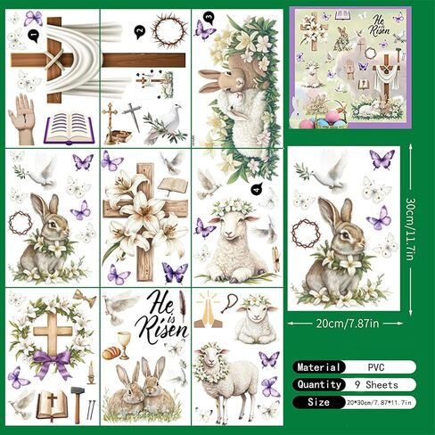 He is Risen Easter Window Clings, Religious Cross Bunny Rabbit Lamb Dove Lily Flower Stickers Decals Decor, Spring Christian Holiday Home Kitchen Decor in Kuwait