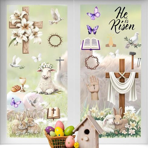 He is Risen Easter Window Clings, Religious Cross Bunny Rabbit Lamb Dove Lily Flower Stickers Decals Decor, Spring Christian Holiday Home Kitchen Decor in Kuwait