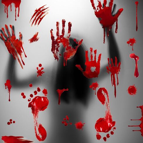 Halloween Window Clings Decorations - 4 Sheets Reusable Bloody Handprint and Footprint Stickers for Windows and Cars, Indoor/Outdoor Use, Scary Halloween Party Decor in Saudi Arabia