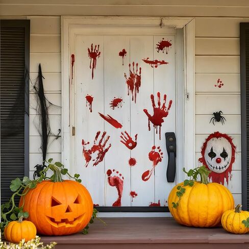 Halloween Window Clings Decorations - 4 Sheets Reusable Bloody Handprint and Footprint Stickers for Windows and Cars, Indoor/Outdoor Use, Scary Halloween Party Decor in Saudi Arabia