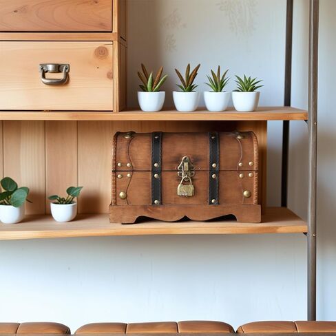 صندوق صندوق كنز خشبي عتيق من SwallowLiving مع قفل - صندوق تخزين مزخرف مقاس 12.2 × 7.1 × 7.1 بوصة للتذكارات والمجوهرات والهدايا ونمط صندوق القراصنة مع قفل مركب، بني in Kuwait