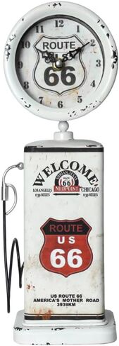 Lily's Home Old Fashioned Route 66 Gas Pump Mantle Clock, Silent-Non-Ticking with Quartz Movement, Makes an Ideal Gift for Antique Sign Collectors, Brown/Red (13 1/2" x 4 3/4") in Kuwait