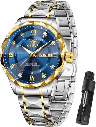 OLEVS Watch Men Luxury Waterproof Classic Diamond Watches for Men Dress Big Face Fashion Casual Mens Watches Stainless Steel Analog Quartz Metal Adjustable Wrist Watch in Saudi Arabia