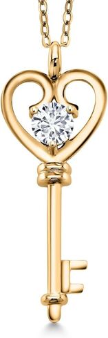 Gem Stone King 0.50 Ct Round Lab Grown Diamond 18K Yellow Gold Plated Silver Key Pendant Necklace for Women | DEF Color | VVS-VS Clarity | With 18 Inch Chain in Saudi Arabia