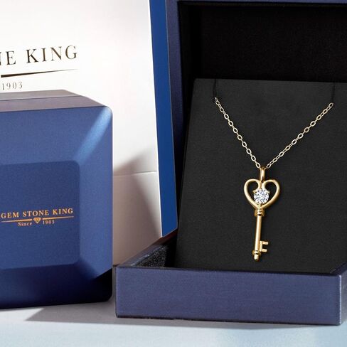 Gem Stone King 0.50 Ct Round Lab Grown Diamond 18K Yellow Gold Plated Silver Key Pendant Necklace for Women | DEF Color | VVS-VS Clarity | With 18 Inch Chain in Saudi Arabia