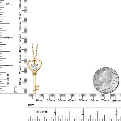 Gem Stone King 0.50 Ct Round Lab Grown Diamond 18K Yellow Gold Plated Silver Key Pendant Necklace for Women | DEF Color | VVS-VS Clarity | With 18 Inch Chain in Saudi Arabia