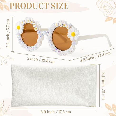 PANTIDE Flower Girl Sunglasses - Daisy Floral Pearls Round Shaped Sunglasses, Wedding Engagement Party Favors Outdoor Beach Glasses Accessories, Jewelry Gift for Girls Little Bridesmaid (White) in Kuwait
