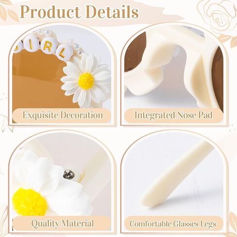 PANTIDE Flower Girl Sunglasses - Daisy Floral Pearls Round Shaped Sunglasses, Wedding Engagement Party Favors Outdoor Beach Glasses Accessories, Jewelry Gift for Girls Little Bridesmaid (White) in Kuwait