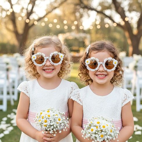PANTIDE Flower Girl Sunglasses - Daisy Floral Pearls Round Shaped Sunglasses, Wedding Engagement Party Favors Outdoor Beach Glasses Accessories, Jewelry Gift for Girls Little Bridesmaid (White) in Kuwait