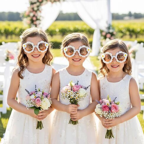 PANTIDE Flower Girl Sunglasses - Daisy Floral Pearls Round Shaped Sunglasses, Wedding Engagement Party Favors Outdoor Beach Glasses Accessories, Jewelry Gift for Girls Little Bridesmaid (White) in Kuwait