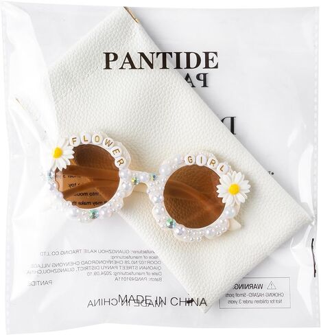 PANTIDE Flower Girl Sunglasses - Daisy Floral Pearls Round Shaped Sunglasses, Wedding Engagement Party Favors Outdoor Beach Glasses Accessories, Jewelry Gift for Girls Little Bridesmaid (White) in Kuwait