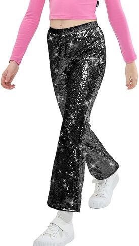 LOLANTA Girls Sequin Flare Pants Sparkle Bell Bottoms Kids Elastic Waist Glitter Disco Dance Trousers in Kuwait
