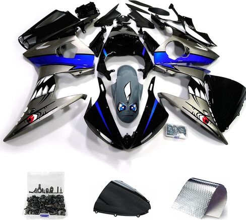 ZXMOTO Motorcycle Fairing Kit Fit for 2003 2004 Yamaha YZF R6,Fits R6S 2006 2007 2008 2009 Injection ABS Plastic Bodywork Fairings（BLACK Shark） in Saudi Arabia