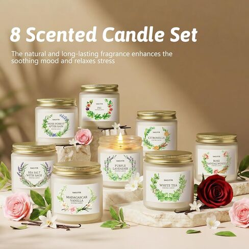 8 عبوات من الشموع المعطرة للمنزل، 28oz شموع الصويا الكريستالية - تدوم 200 ساعة، مجموعات شموع عطرية للنساء هدية، مثالية لعيد الحب، وعيد الأم، وأعياد الميلاد، والذكرى السنوية in Kuwait