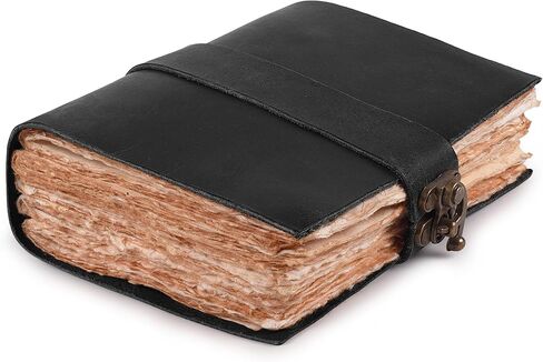 Rasavi Leather Bound Journal Vintage Journal للنساء والرجال - كتاب الظلال - إغلاق القفل - 200 صفحة من حواف السطح العتيقة المصنوعة يدويًا من ورق الألوان المائية - بني ريفي - 7 × 5 بوصات in Kuwait