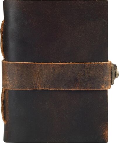 Rasavi Leather Bound Vintage Journal for Women & Men - Book of Shadows - Lock Closure - 200 Pages of Antique Deckle Edges Handmade Watercolor Paper - Rustic Brown - 7 x 5 inches in Kuwait